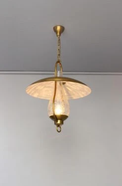 3 Fine French Hanging Bronze And "Craquelé" Glass Lanterns By Jean Perzel -Promos Meubles Boutique Paire de lanternes rustiques Perzel modele 824 GM7 master