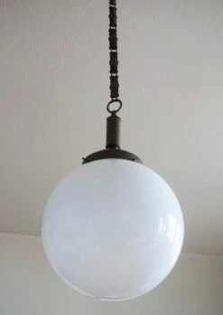 Set Of Three Italian Art Deco Large Hand Blown Opaline Glass Pendants, 1930s -Promos Meubles Boutique Set 2 2 master