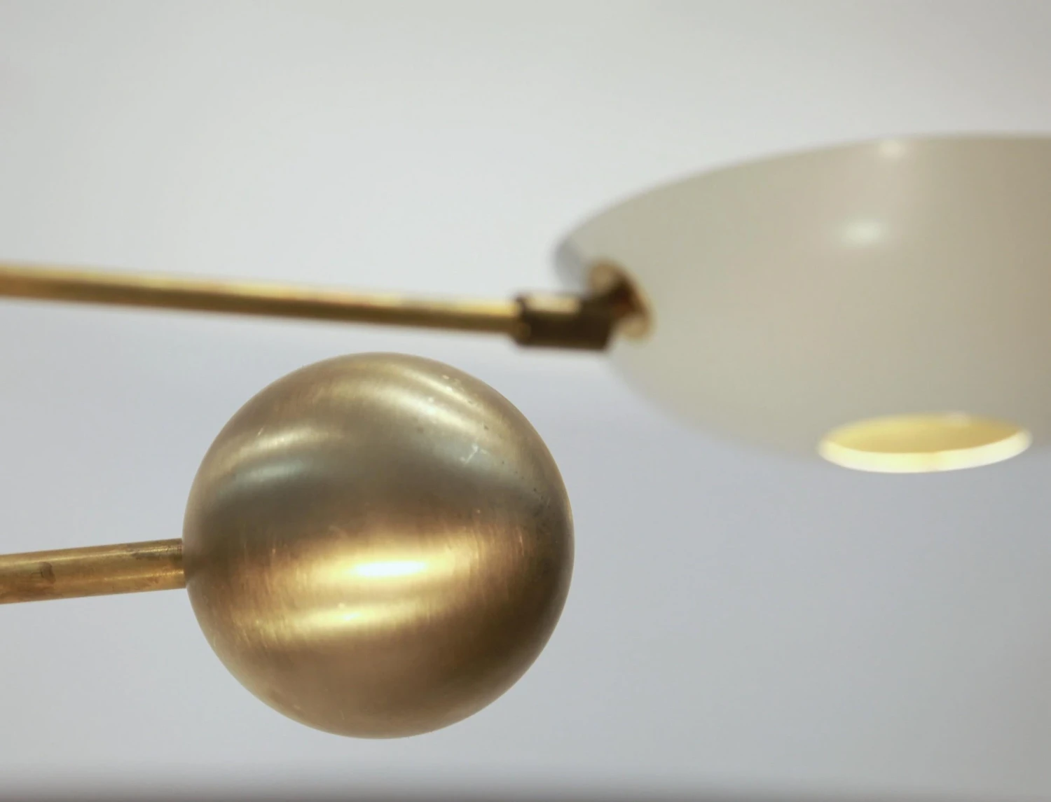 Orbitale Brass Chandelier 3 Rotating Balanced Arms, Stilnovo Style, Brass Shades 6 Orbitale Brass Chandelier 3 Rotating Balanced Arms, Stilnovo Style, Brass Shades – Image 4