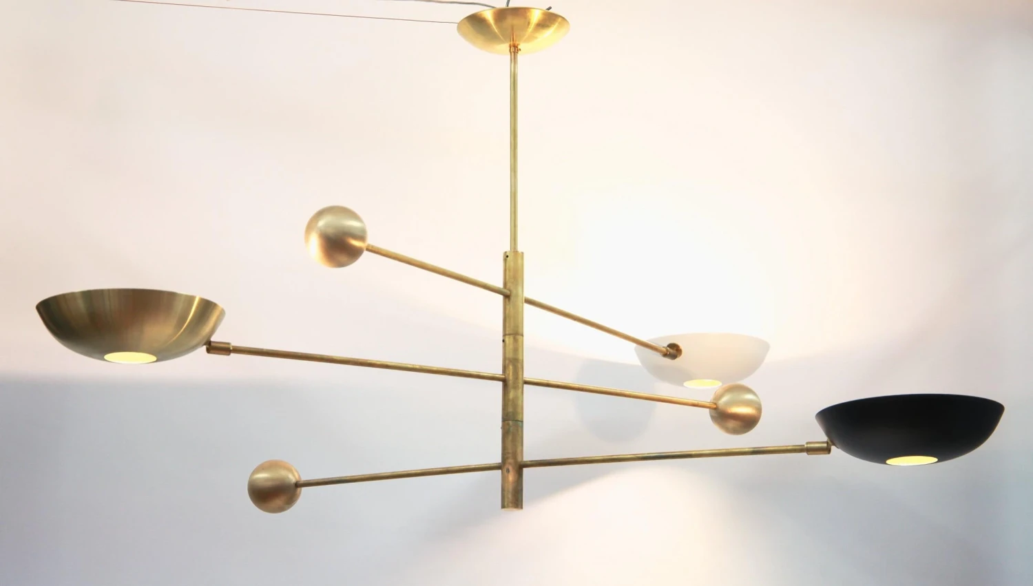 Orbitale Brass Chandelier 3 Rotating Balanced Arms, Stilnovo Style, Brass Shades 11 Orbitale Brass Chandelier 3 Rotating Balanced Arms, Stilnovo Style, Brass Shades – Image 9