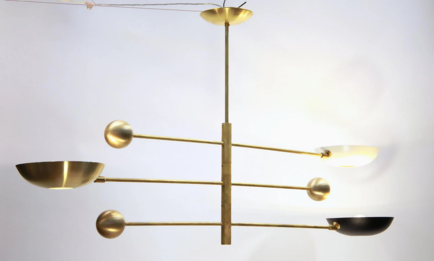 Orbitale Brass Chandelier 3 Rotating Balanced Arms, Stilnovo Style, Brass Shades 15 Orbitale Brass Chandelier 3 Rotating Balanced Arms, Stilnovo Style, Brass Shades – Image 13