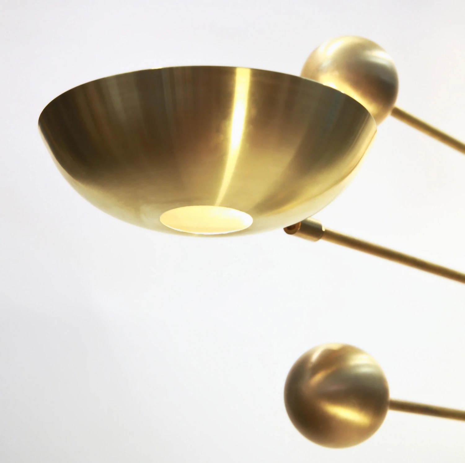 Orbitale Brass Chandelier 3 Rotating Balanced Arms, Stilnovo Style, Brass Shades 14 Orbitale Brass Chandelier 3 Rotating Balanced Arms, Stilnovo Style, Brass Shades – Image 12