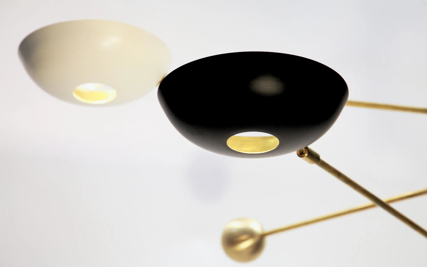 Orbitale Brass Chandelier 3 Rotating Balanced Arms, Stilnovo Style, Brass Shades 7 Orbitale Brass Chandelier 3 Rotating Balanced Arms, Stilnovo Style, Brass Shades – Image 5