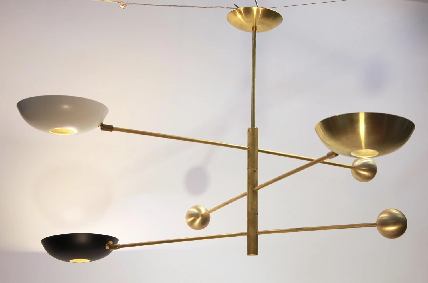 Orbitale Brass Chandelier 3 Rotating Balanced Arms, Stilnovo Style, Brass Shades 17 Orbitale Brass Chandelier 3 Rotating Balanced Arms, Stilnovo Style, Brass Shades – Image 15