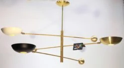 Orbitale Brass Chandelier 3 Rotating Balanced Arms, Stilnovo Style, Brass Shades 41 Orbitale Brass Chandelier 3 Rotating Balanced Arms, Stilnovo Style, Brass Shades -Promos Meubles Boutique Stilnovo Arredoluce Arteluce Brass Chandelier 018 master