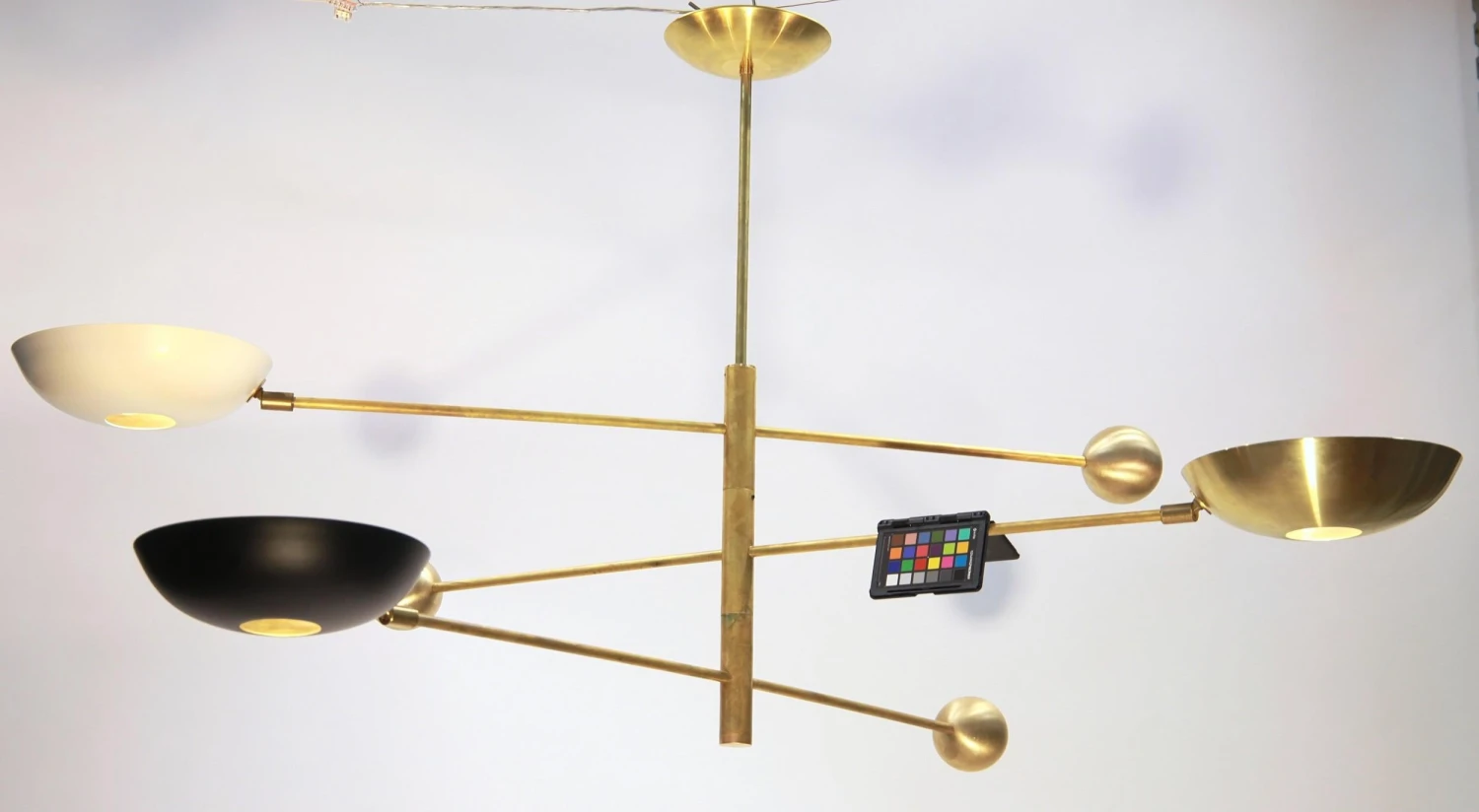 Orbitale Brass Chandelier 3 Rotating Balanced Arms, Stilnovo Style, Brass Shades 22 Orbitale Brass Chandelier 3 Rotating Balanced Arms, Stilnovo Style, Brass Shades – Image 20
