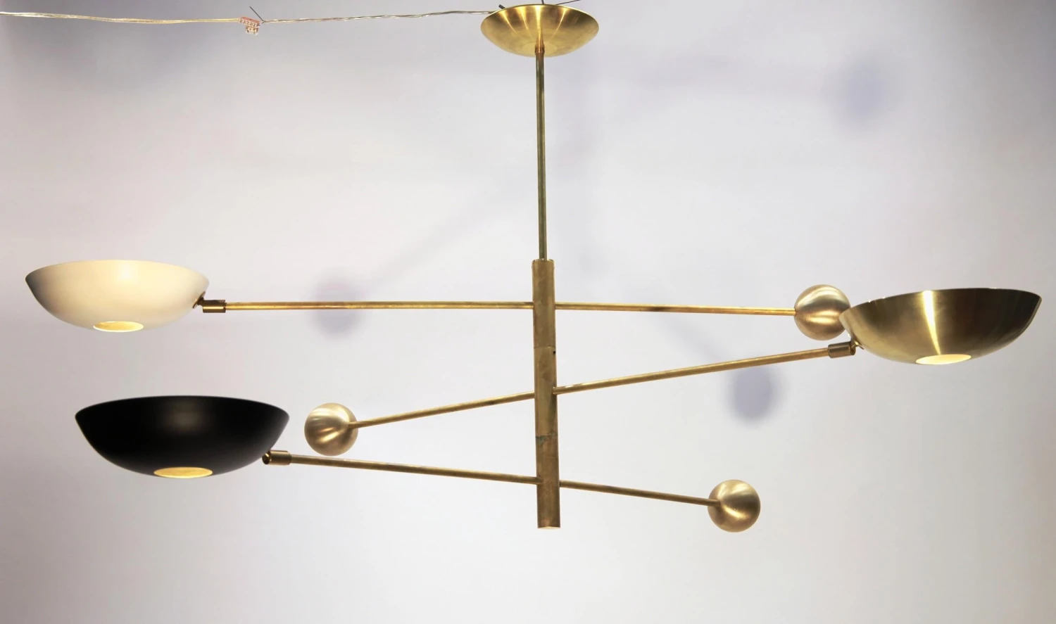 Orbitale Brass Chandelier 3 Rotating Balanced Arms, Stilnovo Style, Brass Shades 9 Orbitale Brass Chandelier 3 Rotating Balanced Arms, Stilnovo Style, Brass Shades – Image 7