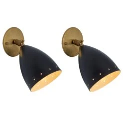 Pair Of 1950s Perforated Black Model #26B Sconces By Gino Sarfatti For Arteluce -Promos Meubles Boutique Two Enlighten June 13th 2023 091 pair master