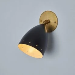 Pair Of 1950s Perforated Black Model #26B Sconces By Gino Sarfatti For Arteluce -Promos Meubles Boutique Two Enlighten June 13th 2023 094 master