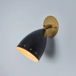 Pair Of 1950s Perforated Black Model #26B Sconces By Gino Sarfatti For Arteluce -Promos Meubles Boutique Two Enlighten June 13th 2023 095 master