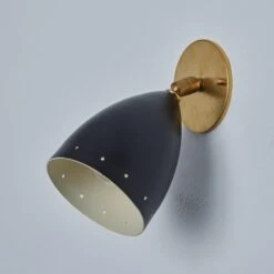 Pair Of 1950s Perforated Black Model #26B Sconces By Gino Sarfatti For Arteluce -Promos Meubles Boutique Two Enlighten June 13th 2023 096 master