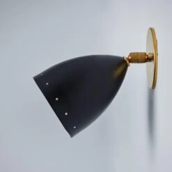 Pair Of 1950s Perforated Black Model #26B Sconces By Gino Sarfatti For Arteluce -Promos Meubles Boutique Two Enlighten June 13th 2023 101 master