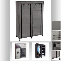 Armoire De Rangement 4 étagères Et 1 Penderie Gris En Tissu -Promos Meubles Boutique armoire de rangement 4 etageres et 1 penderie gris en tissu 2