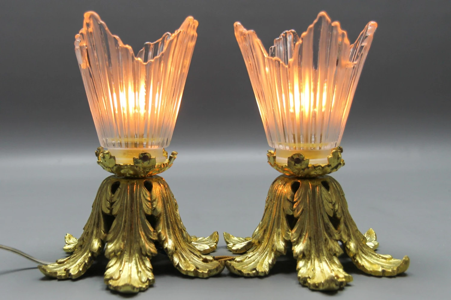 Pair Of French Art Deco Gilt Bronze And Clear Glass Ceiling Lights, 1920s 5 Pair Of French Art Deco Gilt Bronze And Clear Glass Ceiling Lights, 1920s â Image 3