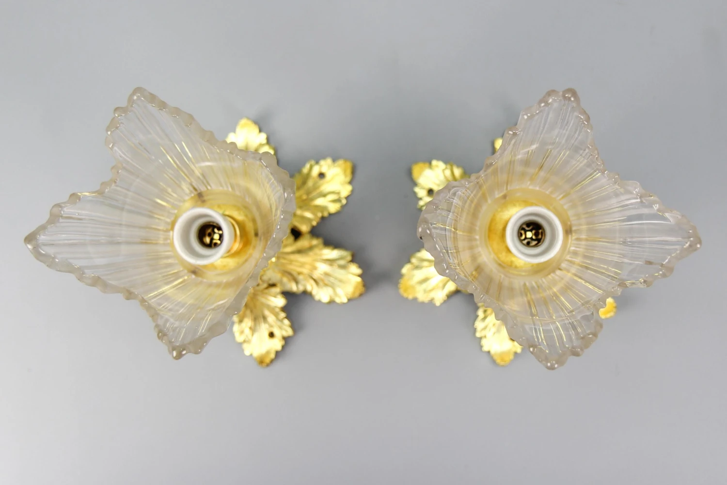 Pair Of French Art Deco Gilt Bronze And Clear Glass Ceiling Lights, 1920s 9 Pair Of French Art Deco Gilt Bronze And Clear Glass Ceiling Lights, 1920s â Image 7