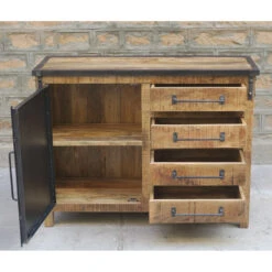 Buffet 1 Porte 4 Tiroirs Bois De Manguier Et Métal -Promos Meubles Boutique buffet 1 porte 4 tiroirs bois de manguier et metal 2