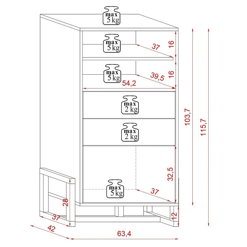 Buffet Haut 2 Tiroirs 1 Porte Oslo Blanc 9 Buffet Haut 2 Tiroirs 1 Porte Oslo Blanc â Image 7