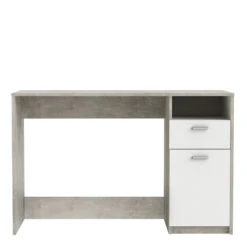 Demeyere Bureau Détroit Béton 1 Porte + 1 Niche + 1 Tiroir -Promos Meubles Boutique bureau detroit blanc beton 1 porte 1 niche 1 tiroir 2