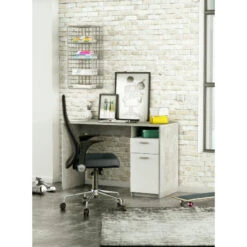 Demeyere Bureau Détroit Béton 1 Porte + 1 Niche + 1 Tiroir -Promos Meubles Boutique bureau detroit blanc beton 1 porte 1 niche 1 tiroir 3