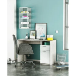 Demeyere Bureau Détroit Béton 1 Porte + 1 Niche + 1 Tiroir -Promos Meubles Boutique bureau detroit blanc beton 1 porte 1 niche 1 tiroir 4