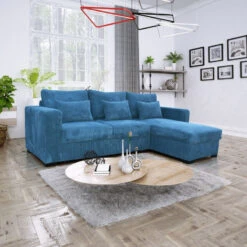 Canapé D'angle Joe Gauche Ou Droite Bleu Convertible Lit