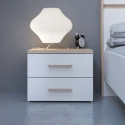 Demeyere Chevet 2 Tiroirs Blanc Et Naturel Lena -Promos Meubles Boutique chevet 2 tiroirs blanc et naturel lena 2