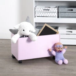 Coffre à Roulettes Pour Enfant Coloris Rose Atmosphera -Promos Meubles Boutique coffre a roulettes pour enfant coloris rose 1