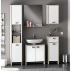 Demeyere Colonne 2 Portes HONOLULU Blanc/chêne Champagne -Promos Meubles Boutique colonne 2 portes honolulu blanc chene champagne 3