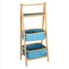 Colonne Pliante 2 Paniers Bleus Et 1 Plateau En Bambou -Promos Meubles Boutique colonne pliante 2 paniers bleus et 1 plateau en bambou