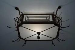 Art Deco Wrought Iron & White Stained Leaded Glass Flush Mount / Ceiling Lamp -Promos Meubles Boutique decoceilin10 master