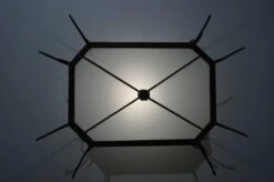 Art Deco Wrought Iron & White Stained Leaded Glass Flush Mount / Ceiling Lamp -Promos Meubles Boutique decoceilin6 master