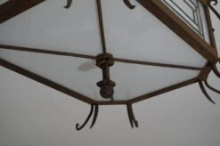 Art Deco Wrought Iron & White Stained Leaded Glass Flush Mount / Ceiling Lamp -Promos Meubles Boutique decoceilin7 master