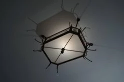 Art Deco Wrought Iron & White Stained Leaded Glass Flush Mount / Ceiling Lamp -Promos Meubles Boutique decoceilin8 master