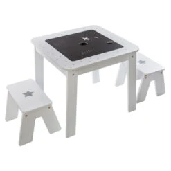Ensemble Table + 2 Tabourets Enfant Blanc Gris Dream Atmosphera -Promos Meubles Boutique ensemble table tabourets enfant blanc gris dream atmosphera 1