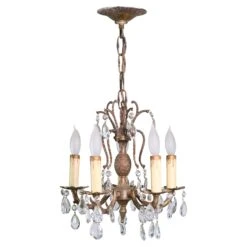 Small Scale French Bronze & Crystal Chandelier Floral Style W 5 Arms