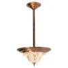 French Art Deco Chandelier Ezan Molded Glass & Copper Ceiling Pendant, C 1940