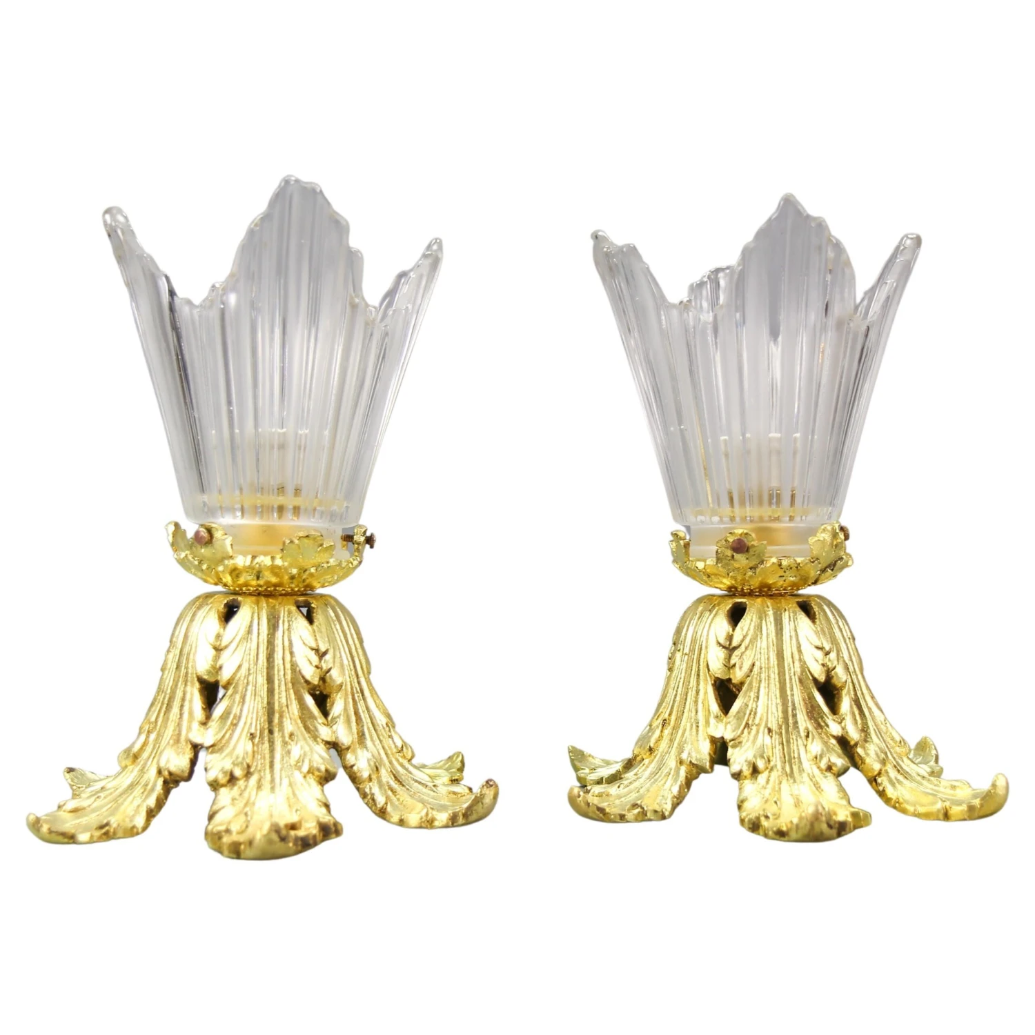 Pair Of French Art Deco Gilt Bronze And Clear Glass Ceiling Lights, 1920s 3 Pair Of French Art Deco Gilt Bronze And Clear Glass Ceiling Lights, 1920s