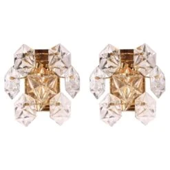 Pair Of Kinkeldey Faceted Crystal And Brass Sconces