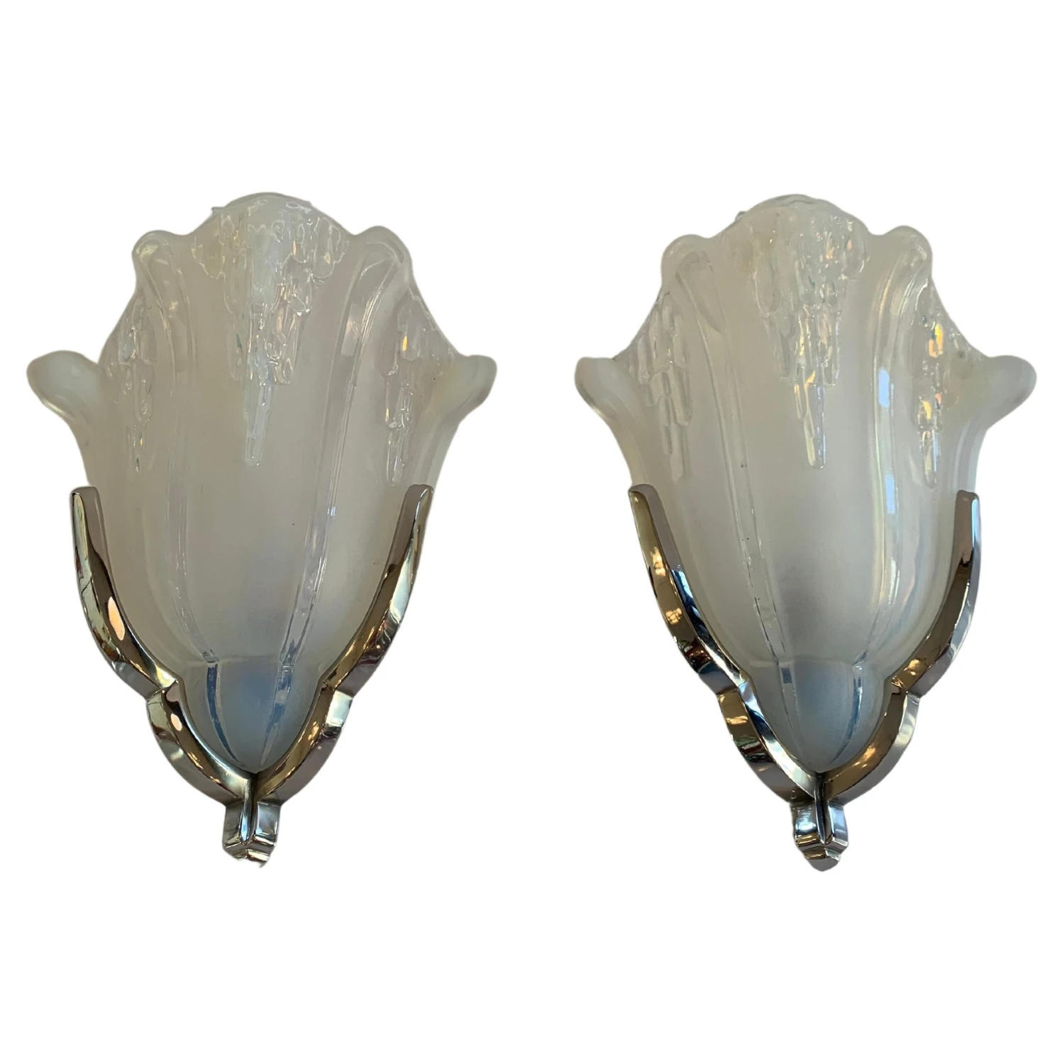 Pair Of Art Deco Corner Sconces Signed Ezan France 'Art Deco Wall Lights, 1930' 3 Pair Of Art Deco Corner Sconces Signed Ezan France 'Art Deco Wall Lights, 1930'