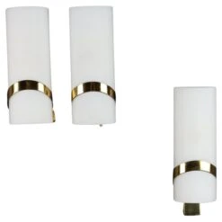 Vintage Wall Lamps 1960s Brass Opaline Glass Lighting