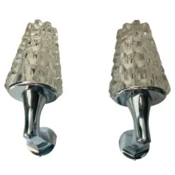 Pair Of French 1970s Crystal High Style Wall Lamps Midcentury Sculptural