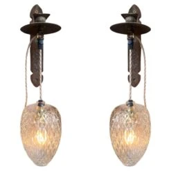 Pair Of Rustic Hanging Cut Glass Wall Lights