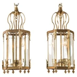 Pair Of Bronze Hexagonal Lanterns, French Mid-20th Century