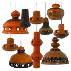 Several Mixed Glazed Ceramic Pendant Lights, Germany, 1970s