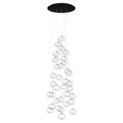 Glass Bubbles Chandelier With 34 Clear Pendants In A Cluster Cascading Design