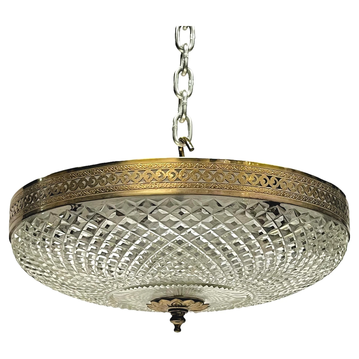 Gilt Metal And Cut Glass Coupe Pendant Form Flush Ceiling Fixture 4 Gilt Metal And Cut Glass Coupe Pendant Form Flush Ceiling Fixture – Image 2