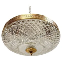 Gilt Metal And Cut Glass Coupe Pendant Form Flush Ceiling Fixture