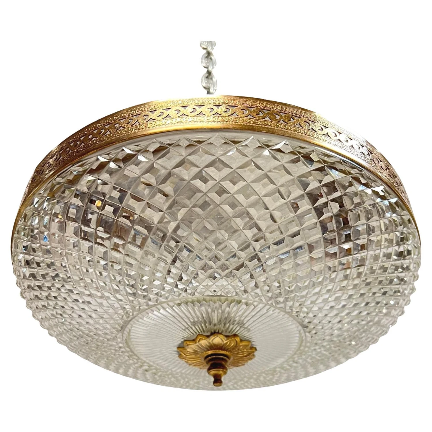 Gilt Metal And Cut Glass Coupe Pendant Form Flush Ceiling Fixture 3 Gilt Metal And Cut Glass Coupe Pendant Form Flush Ceiling Fixture
