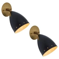 Pair Of 1950s Perforated Black Model #26B Sconces By Gino Sarfatti For Arteluce