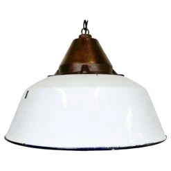 Industrial White Enamel And Cast Iron Pendant Light, 1960s